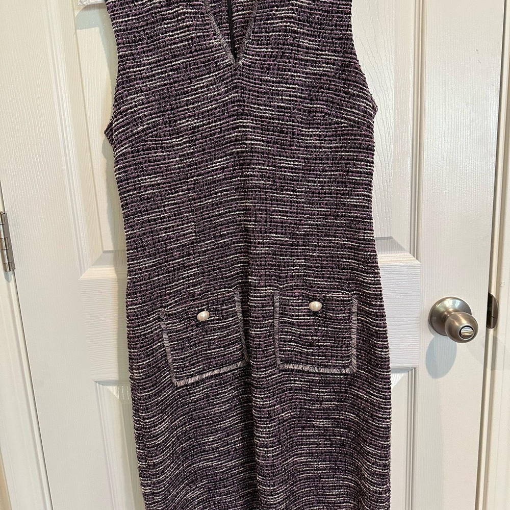 Elegant Purple, Black and White Tweed Dress